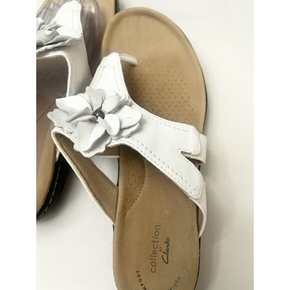 Clarks Collection Laurieann Gema Size 7 E White Leather Flower Sandals Wide - Picture 7 of 8